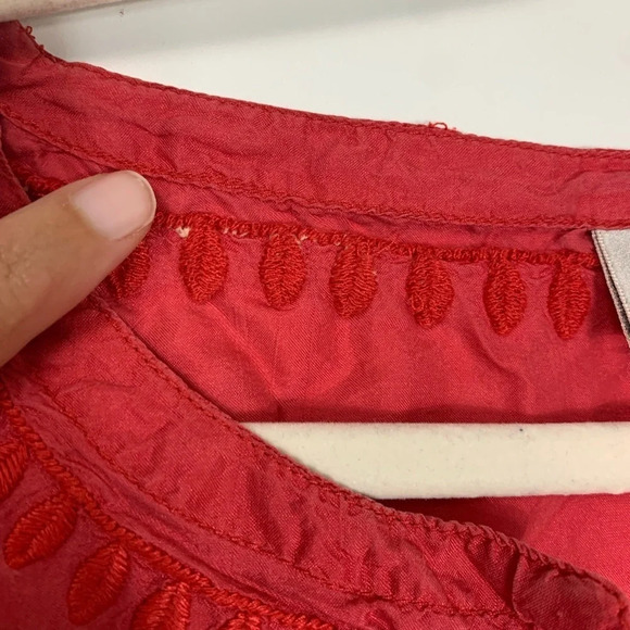 Chicos 100% Silk Bohemian Embroidered Puff Sleeve Blouse Pink Size 1 *Flawed* - Picture 9 of 16